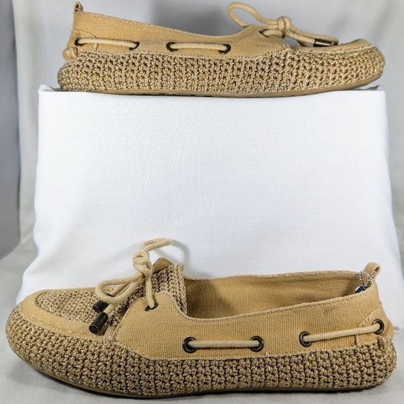 7 1/2 Tan Crochet Boho Slip-On Flat Loafers Moccasin, The Sak - Picture 1 of 9